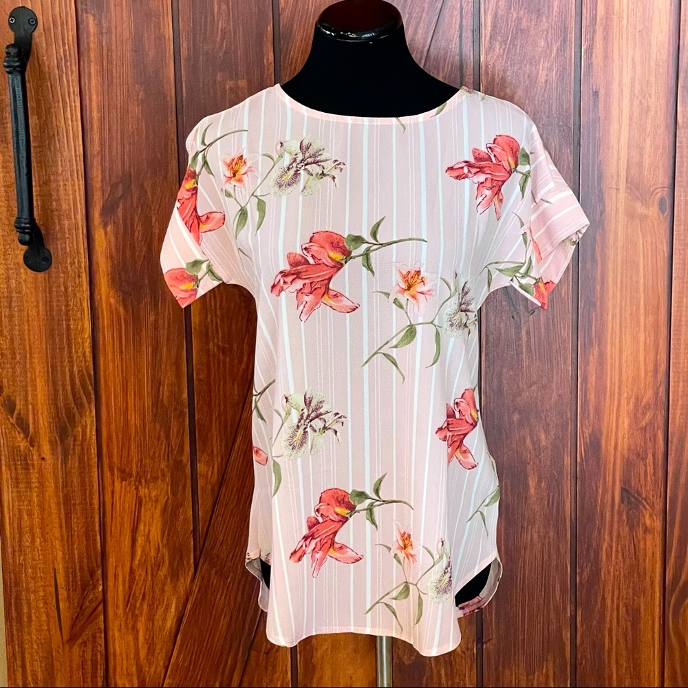 Amelia James Floral and Stripes Blouse Medium